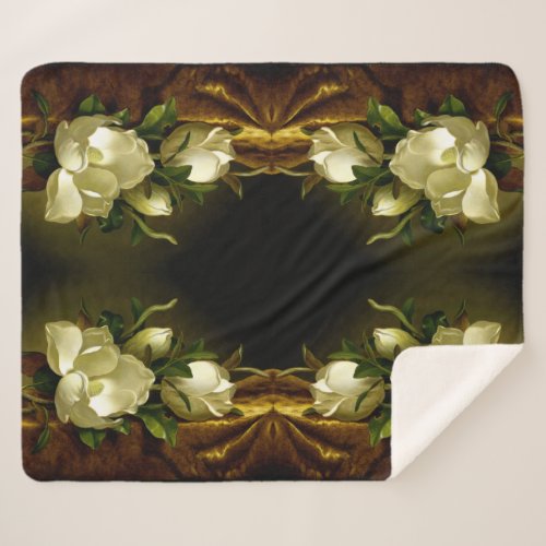 Heade Magnolia Flower Gold Velvet Sherpa Blanket