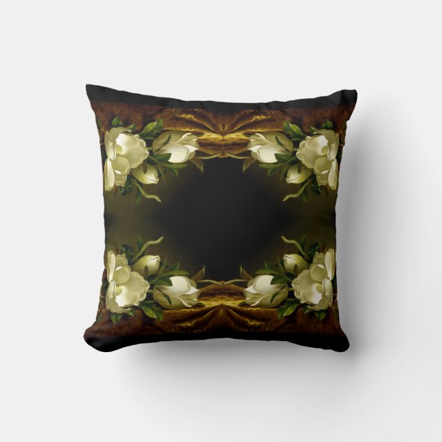 Heade Magnolia Flower Gold Velvet Throw Pillow (Front)