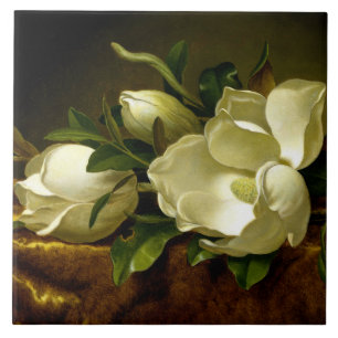 Heade Magnolia Flowers Gold Velvet Ceramic Tile