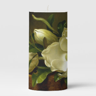 Heade Magnolia Flowers Gold Velvet Pillar Candle