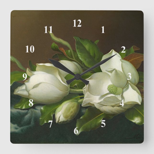 Heade Magnolias Floral Painting Square Wall Clock (Front)