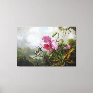 HEADE Orchid and Hummingbirds near a Mountain Lake Canvas Print