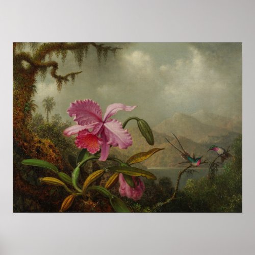 Heade _ Orchids And Hummingbirds 1875 Poster