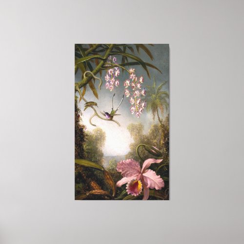 HEADE _ Orchids and Spray Orchids with Humminbirds Canvas Print
