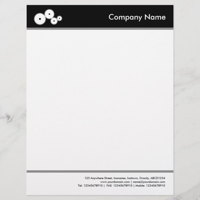 Headed and Footed (Gears) - Black Letterhead (Front)