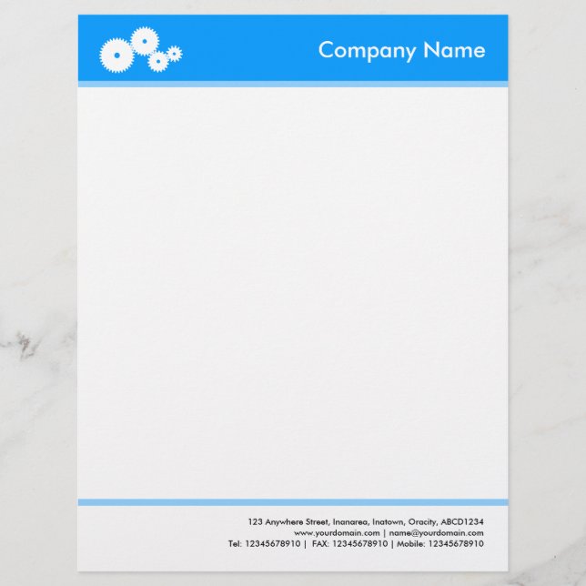 Headed and Footed (Gears) - Blue 0099FF Letterhead (Front)