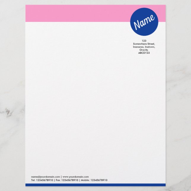 Header and Circle - Pink and Navy Blue Letterhead (Front)