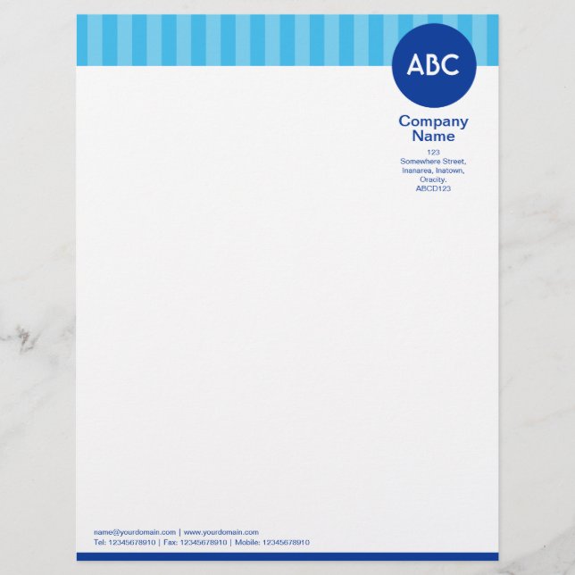 Header and Circle V2 - Stripes - Shades of Blue Letterhead (Front)