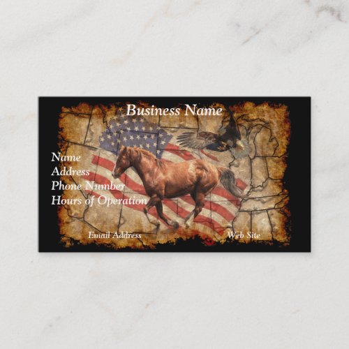 Heading West Horse Eagle and US Flag Business Card