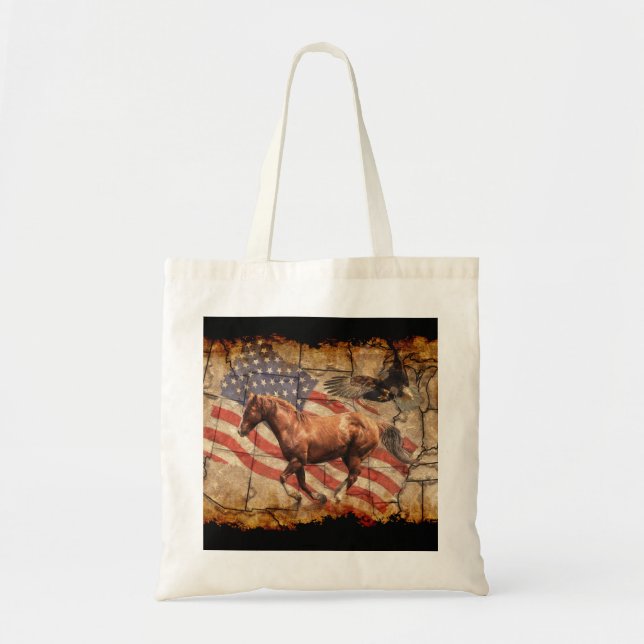 "Heading West" Horse, Eagle and US Flag Tote Bag (Front)