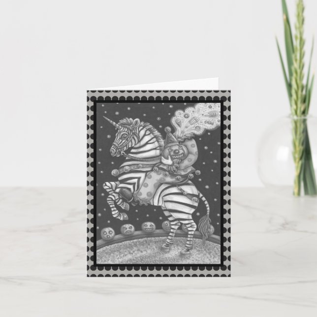 HEADLESS HORSEMAN CLOWN, ZEBRA GREETING NOTE CARD (Front)