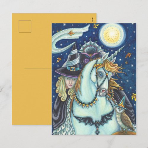 HEADLESS HORSEMAN GOTH WITCH, UNICORN & OWL Blank Holiday Postcard