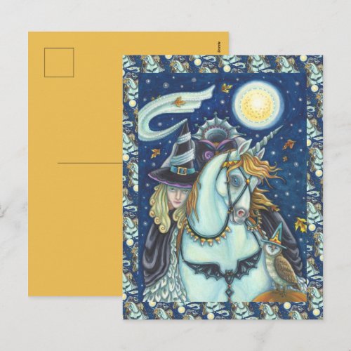 HEADLESS HORSEMAN GOTH WITCH, UNICORN & OWL Blank Holiday Postcard