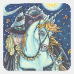 HEADLESS HORSEMAN GOTH WITCH, UNICORN, OWL SQUARE STICKER