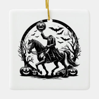 Headless Horseman Halloween Circle Design Ceramic Ornament