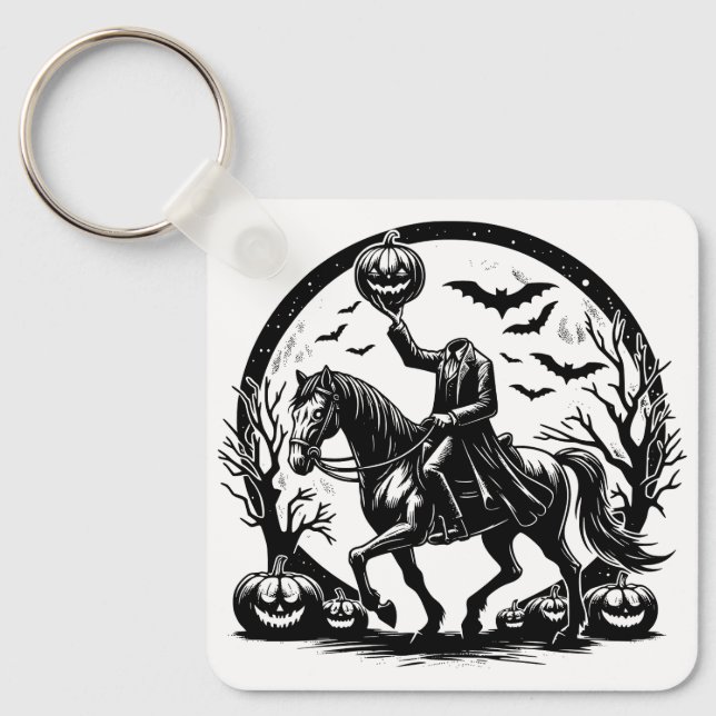 Headless Horseman Halloween Circle Design Keychain (Front)