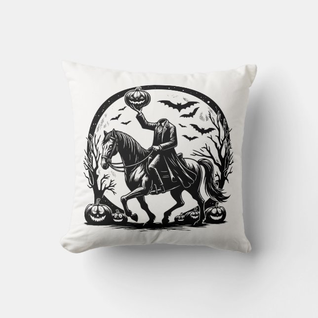 Headless Horseman Halloween Circle Design Throw Pillow (Front)