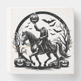 Headless Horseman Halloween Circle Design Wooden Box Sign