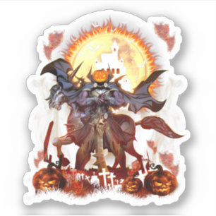 Headless Horseman Happy Halloween Pumpkin Sticker
