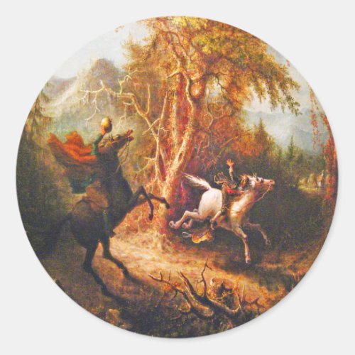 Headless Horseman Pursuing Ichabod Crane Classic Round Sticker
