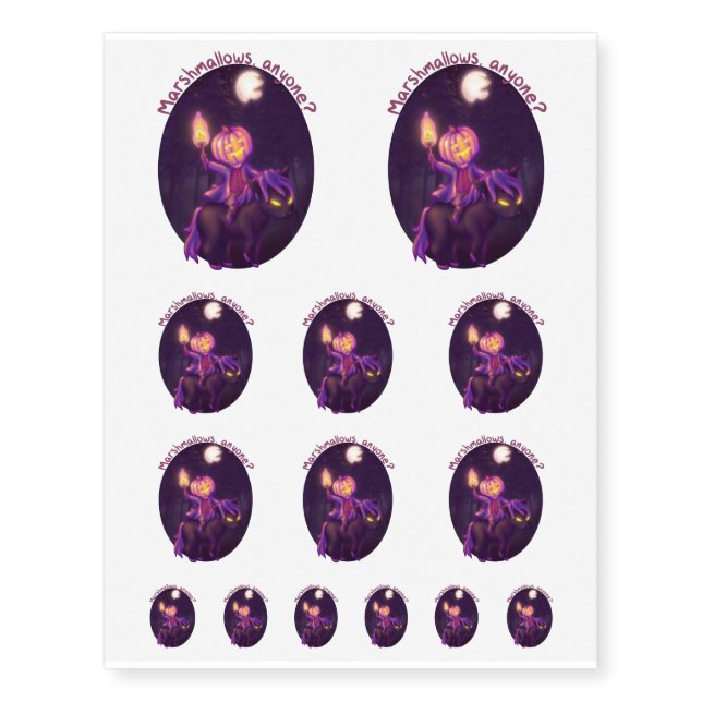 Headless Horseman Roasting Marshmallow Art Temporary Tattoos (Front)
