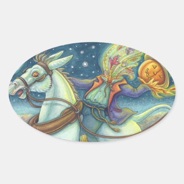 HEADLESS HORSEMAN SCARECROW & MULE STICKERS Oval (Front)