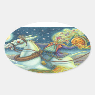 HEADLESS HORSEMAN SCARECROW & MULE STICKERS Oval