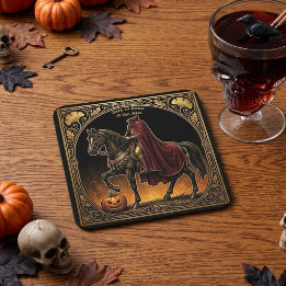 Headless Horseman Sleepy Hollow Gold Ornate Black Beverage Coaster