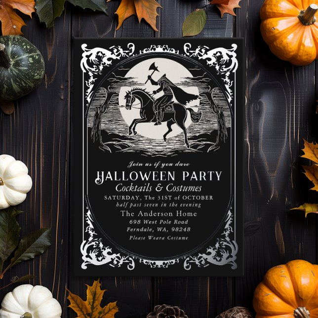 Headless Horseman Sleepy Hollow Halloween Party Foil Invitation (Creator Uploaded)