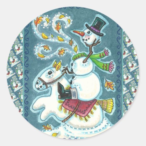 HEADLESS HORSEMAN SNOWMAN XMAS HALLOWEEN HUMOR CLASSIC ROUND STICKER