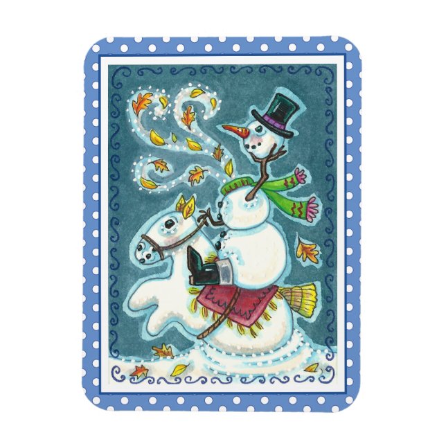 HEADLESS HORSEMAN SNOWMAN, XMAS HALLOWEEN HUMOR, MAGNET (Vertical)
