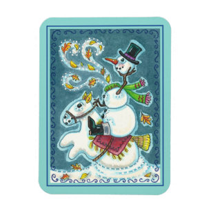HEADLESS HORSEMAN SNOWMAN, XMAS HALLOWEEN HUMOR, MAGNET