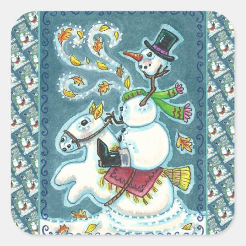 HEADLESS HORSEMAN SNOWMAN XMAS HALLOWEEN HUMOR SQUARE STICKER