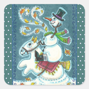 HEADLESS HORSEMAN SNOWMAN, XMAS HALLOWEEN HUMOR, SQUARE STICKER