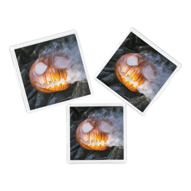 Headless Horseman's Jack-o-Lantern Head a Flame Acrylic Tray (Set)
