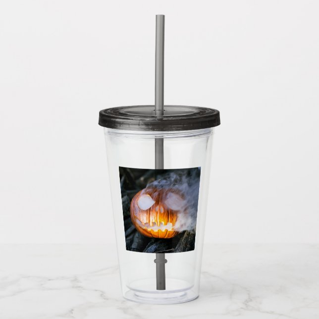 Headless Horseman's Jack-o-Lantern Head a Flame Acrylic Tumbler (Front)