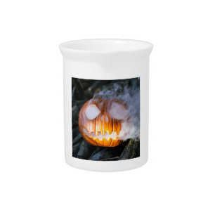 Headless Horseman's Jack-o-Lantern Head a Flame Beverage Pitcher