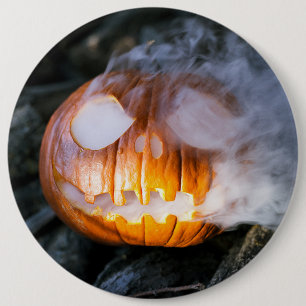 Headless Horseman's Jack-o-Lantern Head a Flame Button