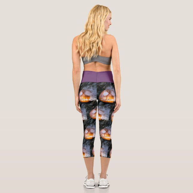 Headless Horseman's Jack-o-Lantern Head a Flame Capri Leggings (Back)
