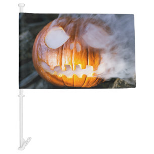 Headless Horseman's Jack-o-Lantern Head a Flame Car Flag