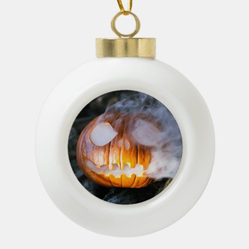 Headless Horsemans Jack_o_Lantern Head a Flame Ceramic Ball Christmas Ornament
