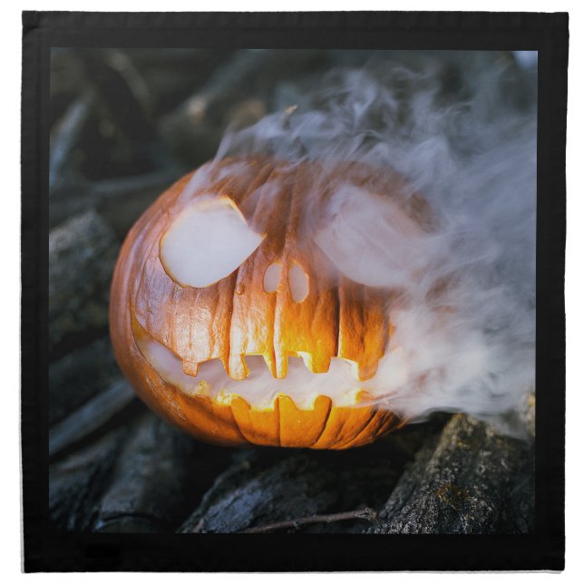 Headless Horseman's Jack-o-Lantern Head a Flame Cloth Napkin (Front)