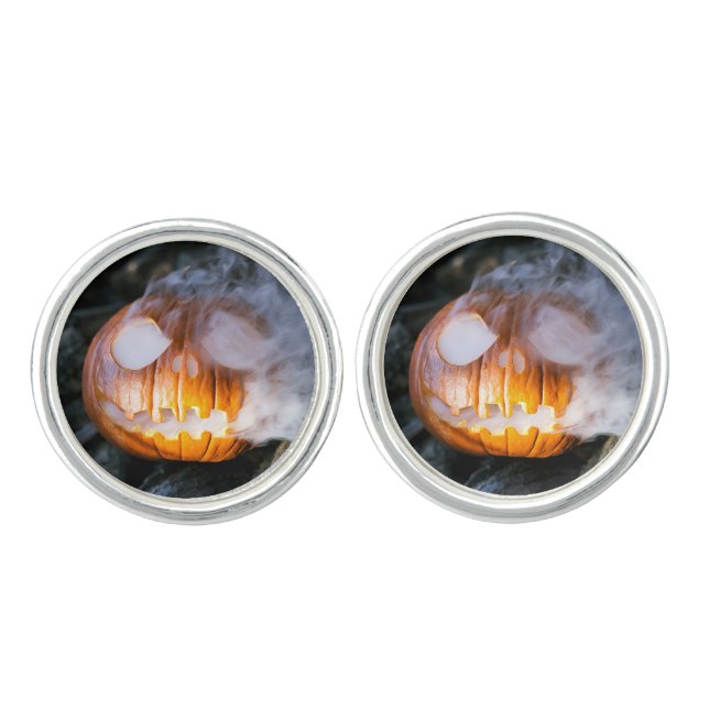 Headless Horseman's Jack-o-Lantern Head a Flame Cufflinks (Front)