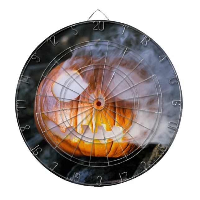 Headless Horseman's Jack-o-Lantern Head a Flame Dart Board (Front)