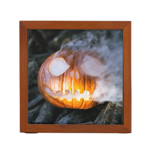 Headless Horseman's Jack-o-Lantern Head a Flame Desk Organizer