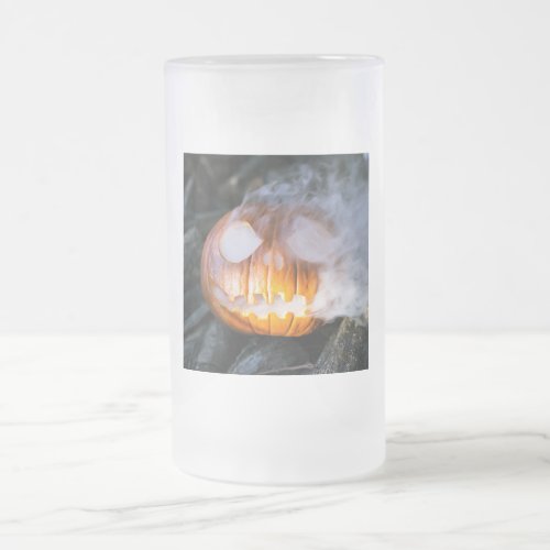 Headless Horsemans Jack_o_Lantern Head a Flame Frosted Glass Beer Mug