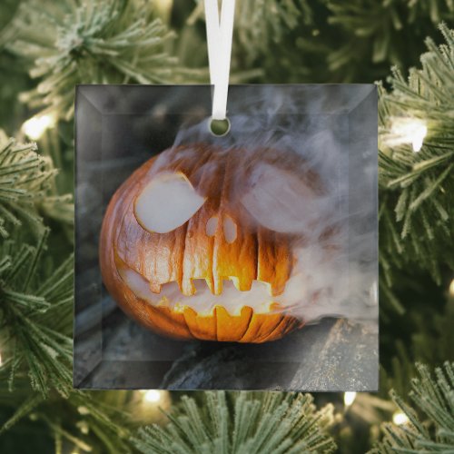 Headless Horsemans Jack_o_Lantern Head a Flame Glass Ornament