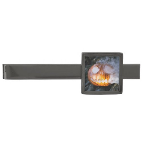 Headless Horsemans Jack_o_Lantern Head a Flame Gunmetal Finish Tie Bar