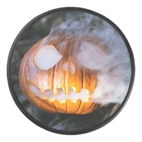 Headless Horsemans Jack_o_Lantern Head a Flame Hockey Puck