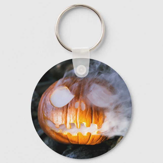 Headless Horseman's Jack-o-Lantern Head a Flame Keychain (Front)